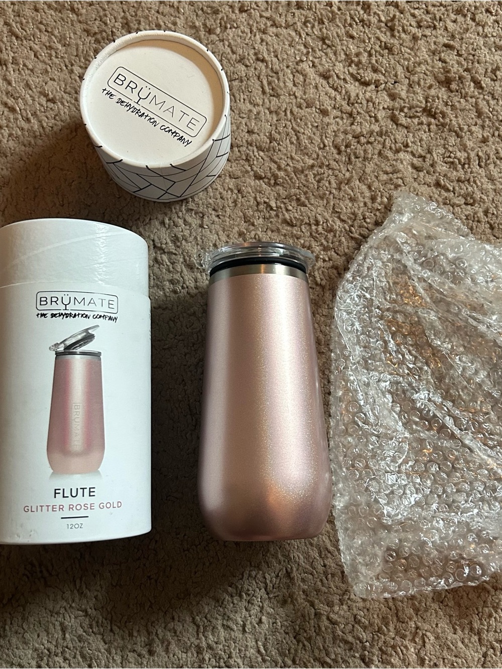 NEW Brute Flute Glitter Rose Gold 12oz Insulated Tumbler Champagne Flute